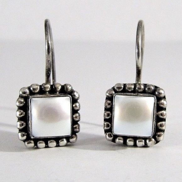 Silpada Sterling Silver and Pearl Button Frame Earrings - Picture 1 of 8